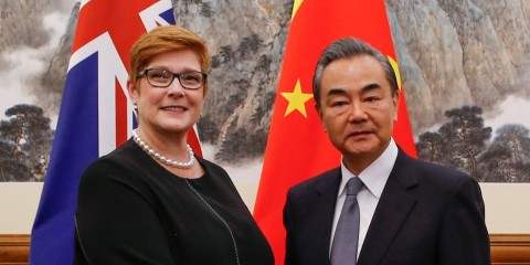 Australian Foreign Minister Marise Payne meets her Chinese counterpart Wang Yi at the Diaoyutai State Guesthouse in Beijing, China, November 8, 2018. Photo: Thomas Peter/Reuters