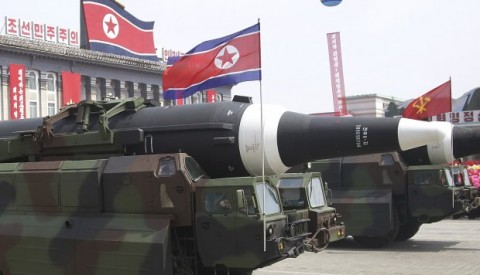 What analysts believe could be the North Korean Hwasong 12 is paraded across Kim Il Sung Square during a military parade in Pyongyang, April 15, 2017. Photo: AP