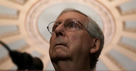 Senate Majority Leader Mitch McConnell speaks to members of the media after a leadership election. Alex Wong/Getty Images