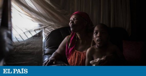 Mpho Matsemela and her granddaughter Nkoketso in a settlement near Snake Park, outside Johannesburg