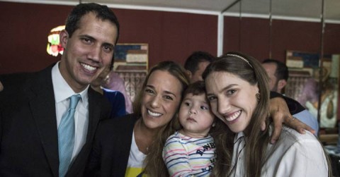 Juan Guaido, along with his wife, his daughter and opposition leader's wife, Lilian Tintori.