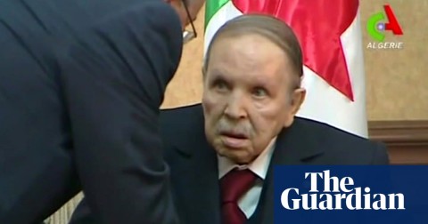 A screengrab from footage broadcast by Algerian TV shows Abdelaziz Bouteflika meeting members of his government in Algiers on 11 March. Photo: AFP/Getty/Canal Algerie