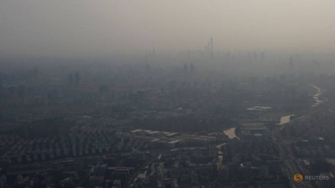 A general view of buildings in Shanghai city amid heavy smog in Shanghai, China