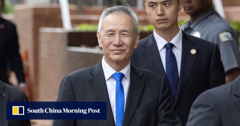 Chinese Vice-Premier Liu He (centre) in Washington last week for trade talks. 