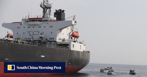 The Al Marzoqah oil tanker on Monday, a day after it was attacked outside the Fujairah port in the United Arab Emirates. 