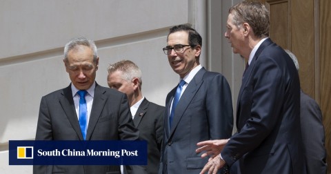 Chinese Vice-Premier Liu He visits Washington for talks with the US’ Steven Mnuchin (centre) and Robert Lighthizer.