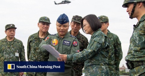 President Tsai Ing-wen and senior Taiwanese military staff during an exercise in southern county Changhua.