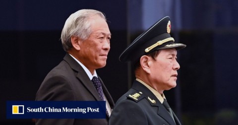 China’s Defence Minster Wei Fenghe (right) and his Singaporean counterpart Ng Eng Hen.