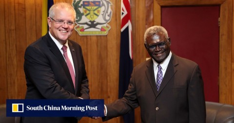 Australian Prime Minister Scott Morrison with Solomon Islands Prime Minister Manasseh Sogavare.