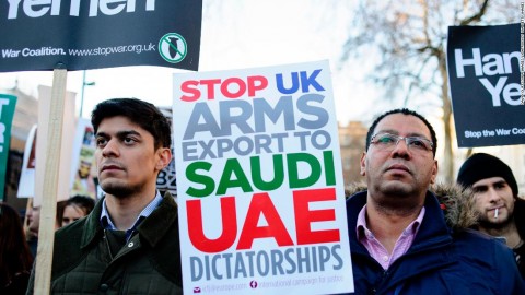Demonstrators opposing Saudi Crown Prince Mohammad bin Salman.