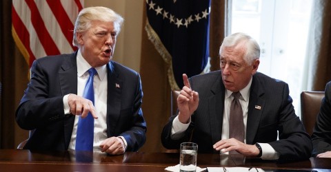 President Trump talks with Representative Steny Hoyer of Maryland, the House Democratic whip. Photo: Evan Vucci/AP