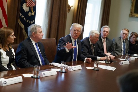 President Donald Trump speaks during a meeting with lawmakers on immigration policy in the White House Cabinet Room Jan 9. In Washington. (AP Photo/Evan Vucci)