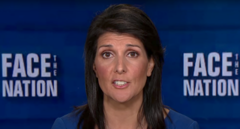 UN Ambassador Nikki Haley on Face the Nation. Image: Screen grab