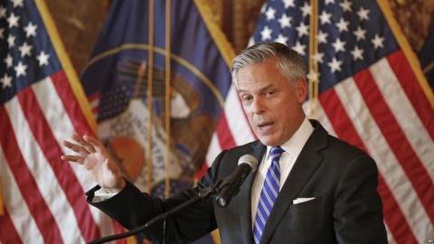 Jon Huntsman Jr., U.S. ambassador to Russia, speaks during a ceremonial swearing-in event Oct. 7, 2017, in Salt Lake City, Utah, prior to his departure for Moscow. Photo: AP