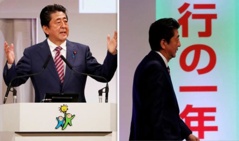 Shinzo Abe is facing calls to quit from voters over a cronyism scandal. Photo: Reuters