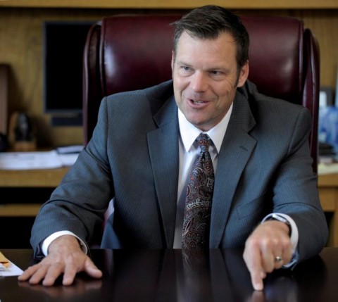 Kansas Secretary of State Kris Kobach talks in his office in Topeka May 12, 2016, about the Kansas voter ID law that he pushed to combat what he believes to be rampant voter fraud in the US. Photo: Dave Kaup / Reuters