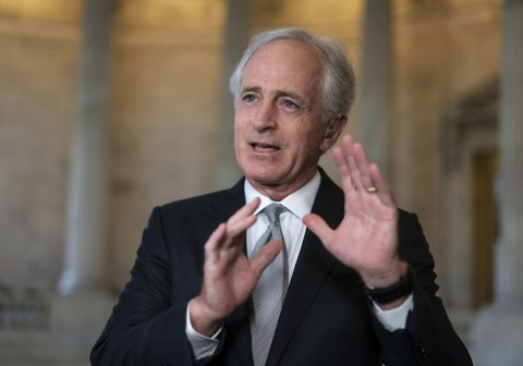 Senate Foreign Relations Committee Chairman Bob Corker, R-Tenn., takes questions during a TV news interview on Capitol Hill in Washington, Thursday, April 19, 2018.  Photo: J. Scott Applewhite / AP