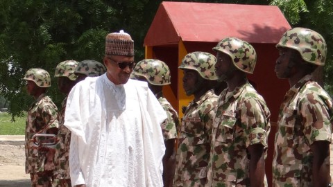 Nigerian President Muhammadu Buhari reviews troops in Maiduguri on Oct. 1, 2017. Photo: AP