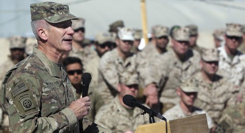 The top commander in Afghanistan, Army Gen. John Nicholson, has stressed the importance of pushing adviser teams down to the lower levels of the Afghan army — specifically to battalions. Photo: Massoud Hossaini/AP