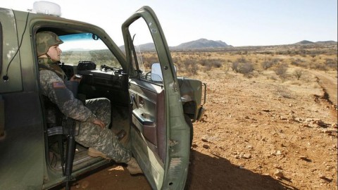 A National Guard unit in 2007 patrols at the U.S. border with Mexico in Sasabe, Ariz. Photo: Ross D. Franklin / Associated Press