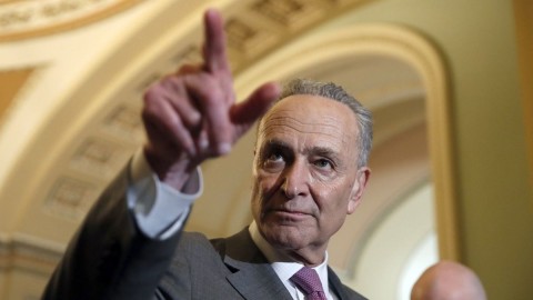 Senate Minority Leader Charles E. Schumer (D-N.Y.) points to a questioner during a media availability on Capitol Hill on Tuesday.  Photo: Alex Brandon / AP