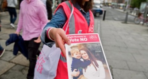 Campaigners for the Love Both pro-life campaign canvass members of the public, urging people to vote 'no' in the referendum to repeal the eighth amendment of the Irish constitution, in Dublin, May 24, 2018. Photo: Barry Cronin / AFP