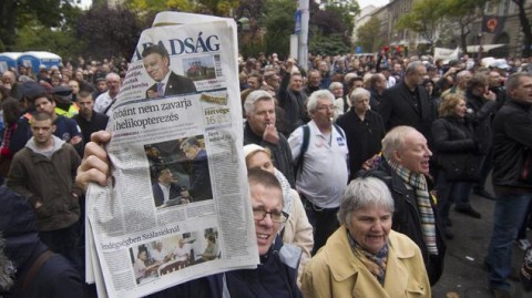 Protest im Oktober 2016 in Budapest gegen die Zwangsschließung der Tageszeitung 