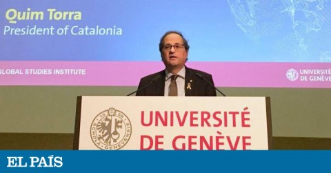 Generalitat President Quim Torra during a conference in Geneva University